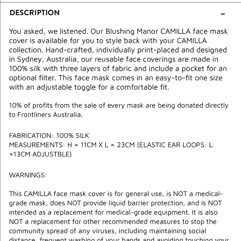 CAMILLA *Blushing Manor* black floral silk face mask rave Burning Man